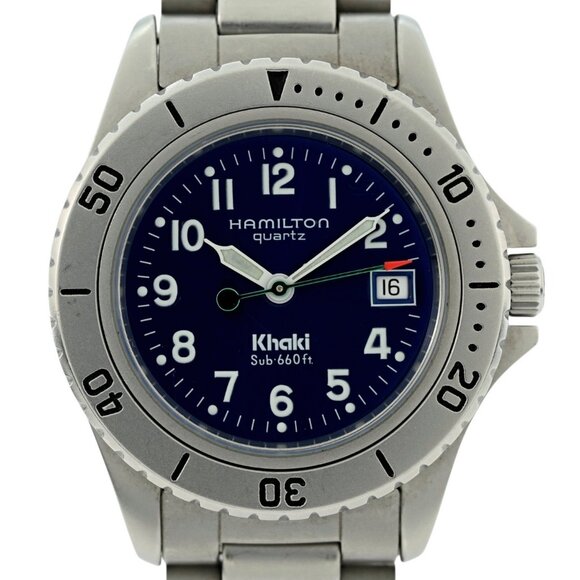 Hamilton 31mm Vintage Khaki Blue Sunburst Dial Quartz Sub Diver Watch - Picture 6 of 7